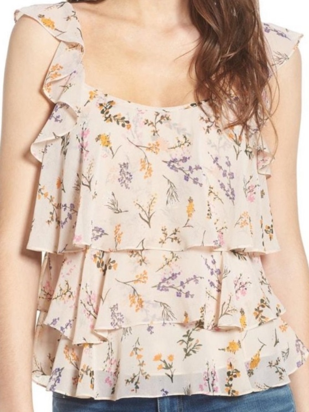 Rebecca Minkoff NWT Alexis Cream Floral Tiered Top - XXS